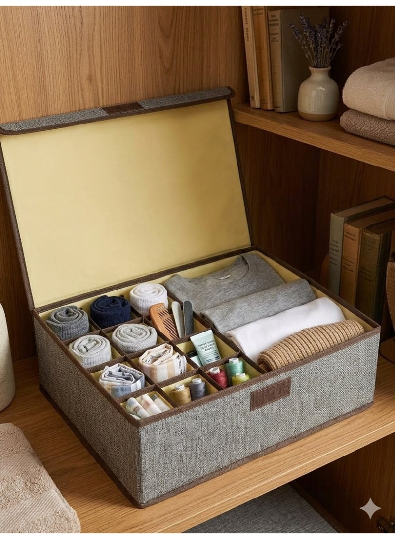 Fabric Storage Box with Lid, Closet Organizer with Dividers, Foldable Clothes Storage Bin for Underwear, Socks, Makeup & Accessories, Wardrobe Organizer Box 33 x 25 x 12 cm. Closet Storage Organizer Set Foldable Clothes Boxes - Image 2