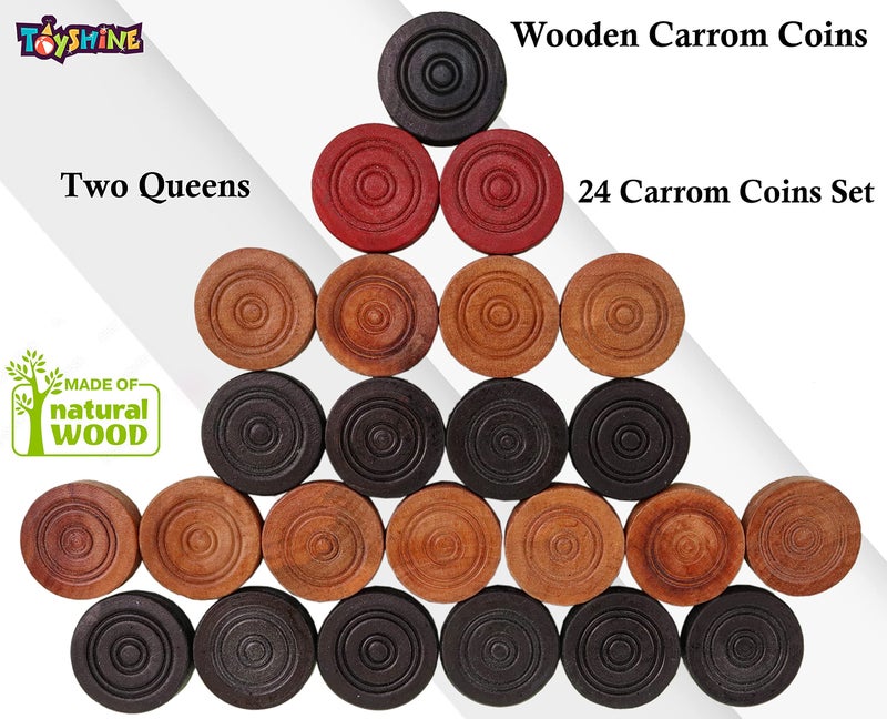 Toyshine 24Pc Bulldog Wooden Carrom Playing Coins Set -Durable Balanced Smooth Finish Coins with Storage Box - Image 2