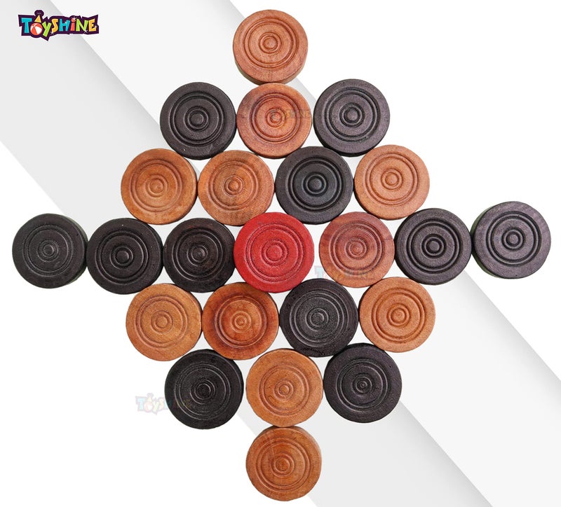Toyshine 24Pc Bulldog Wooden Carrom Playing Coins Set -Durable Balanced Smooth Finish Coins with Storage Box - Image 4