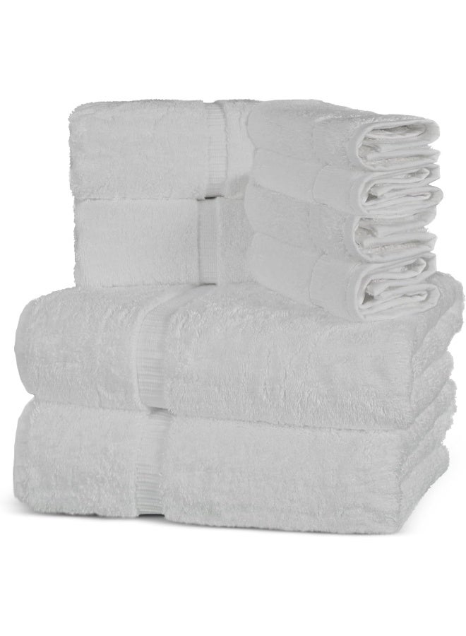 Towel Bazaar Luxury Hotel And Spa Quality Dobby Border 100% Turkish Cotton Eco-Friendly And Highly Absorbent Towel Set (Set Of 8, White) - Image 4