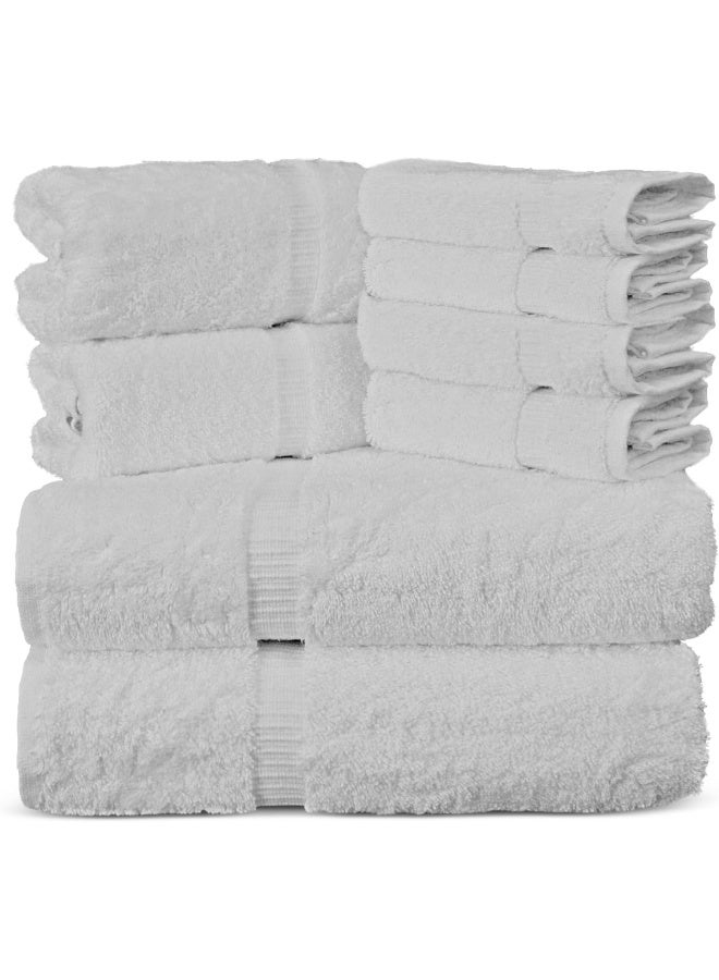 Towel Bazaar Luxury Hotel And Spa Quality Dobby Border 100% Turkish Cotton Eco-Friendly And Highly Absorbent Towel Set (Set Of 8, White) - Image 2