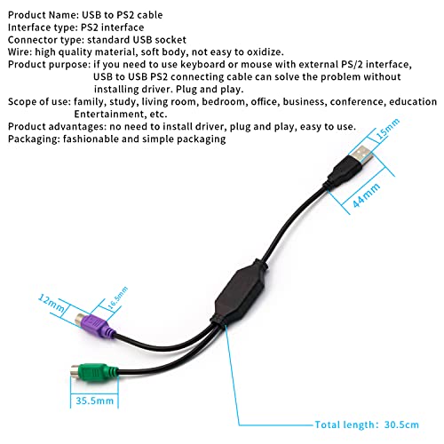 DaFuRui PS/2 to USB Adapter Cable, 4Pack PS2 Female to USB Male Converter Connector Adapter for PC Keyboard - Image 5