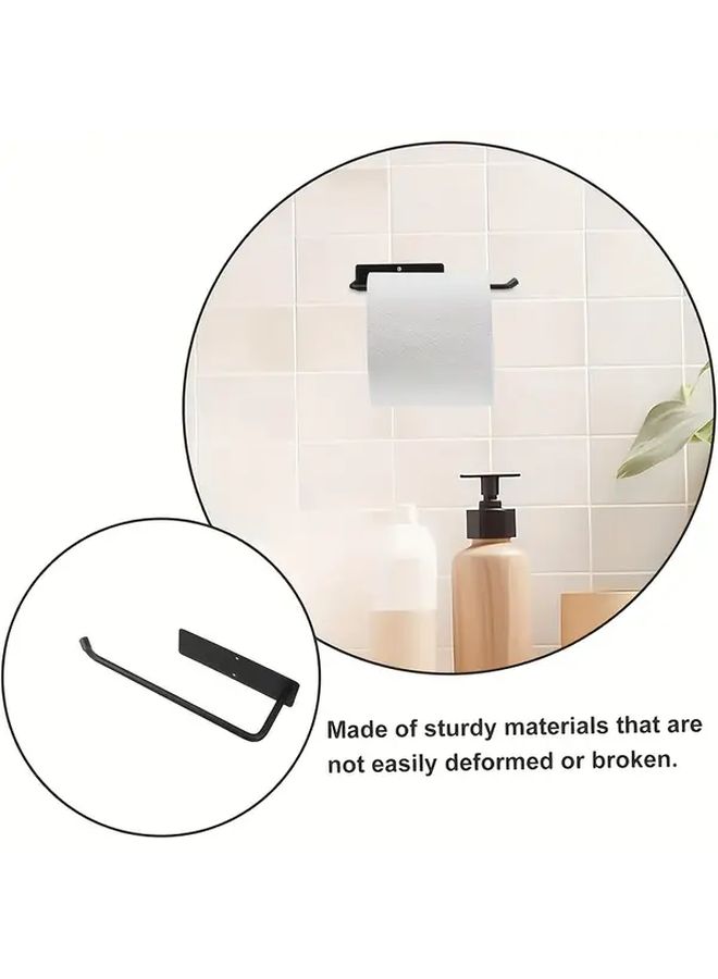 Black Wall Mounted Tissue Holder With Hooks Stainless Steel Space Saving For Kitchen Bathroom - Image 1
