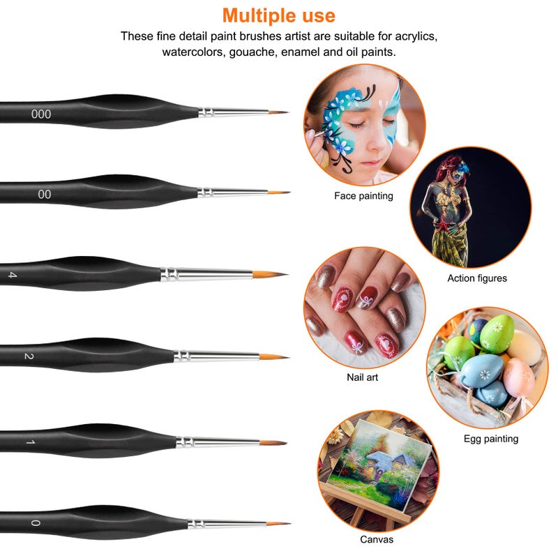 Silithus Paint Brushes Set 6 Pcs Fine Detail Rock Painting Brushes Set Paint Supplies Numbered for Oil Watercolor Acrylic - Scale Models (Black) - Image 5