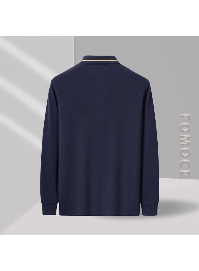Fomoce business Polo Shirt Men's Long Sleeve Fashionable Comfortable Collar Versatile Long Sleeve T-shirt Men - Image 5