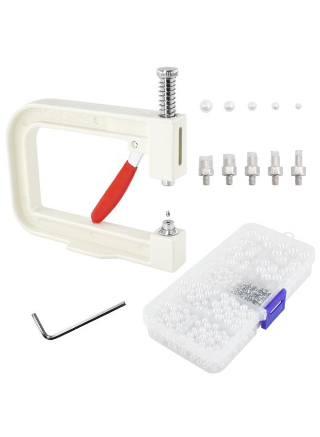 SHRJ Pearl Setting Tools Hand Press Machine with White Pearl Beads, Rivet Studs and Tools, for Decorating Clothes, Dresses, Bag, Hair Band or DIY Crafts - Image 1