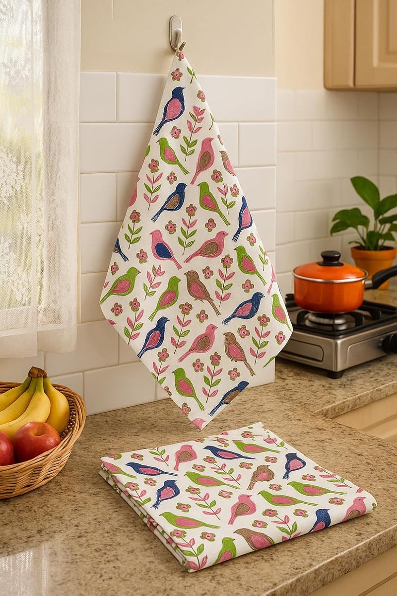 CRAZYWEAVES Premium Cotton Napkins | Bird Paradise Print – Dining & Kitchen Cloth Towels for Home and Resturant | Bird Print Cotton Towels for Kids, School Launch Towels for Daily Use - Image 2