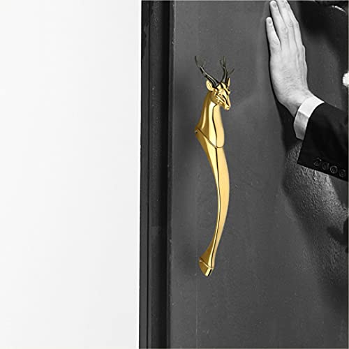GLOXY ENTERPRISE Aluminium 12 Inch Brass Deer Shape Curved Main Door Handle Decorative Push & Pull Door Handle Vintage Classy Look for Glass and Wooden Door (Pack of 1, Gold Color) - Image 1