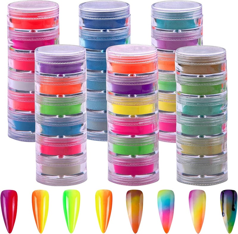 Duufin 36 Colors Pigment Nail Powder Colorful Luminous Pigment Powder Iridescent Pearlescent for Nail Art, Body and Crafts