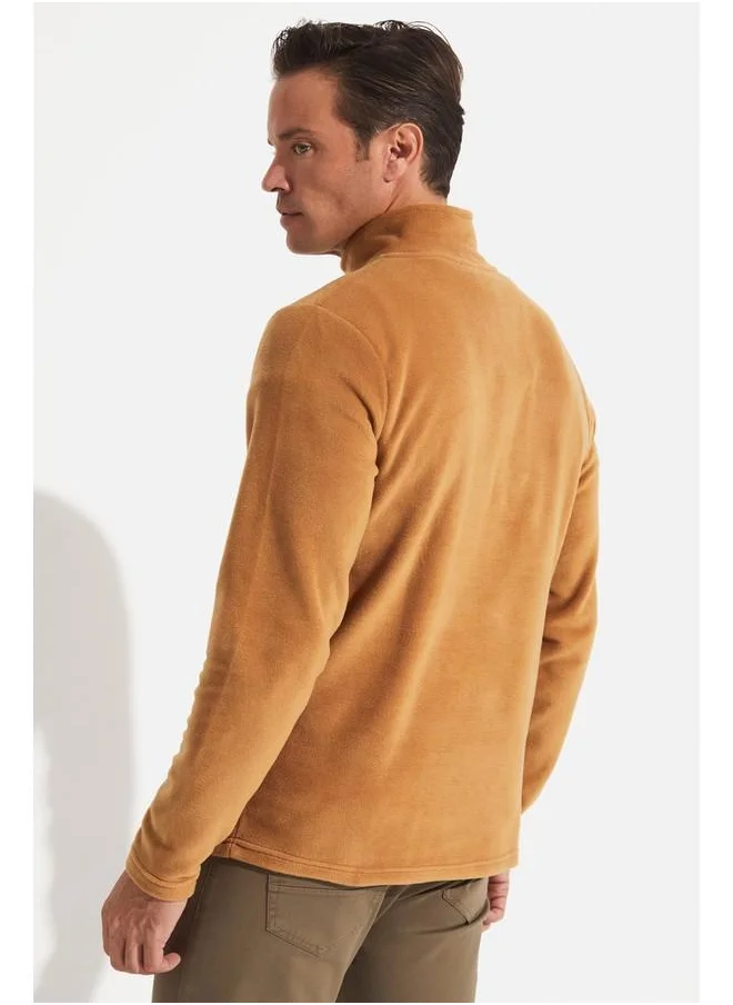 JUNE June Men Half Zip Fleece Sweatshirt Beige