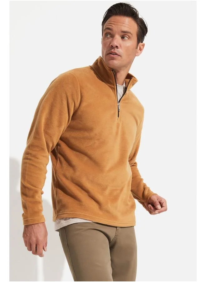 جون June Men Half Zip Fleece Sweatshirt Beige