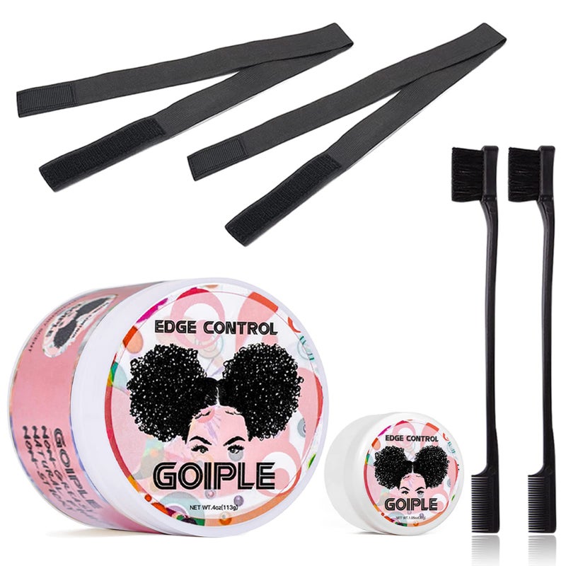 Goiple Edge Control Wax for Women Strong Hold Nongreasy Edge Smoother Strawberry Scent 4oz Edge Control  07oz Travel Szie Edge Control Wax  Edge Brushes2Tie Band2