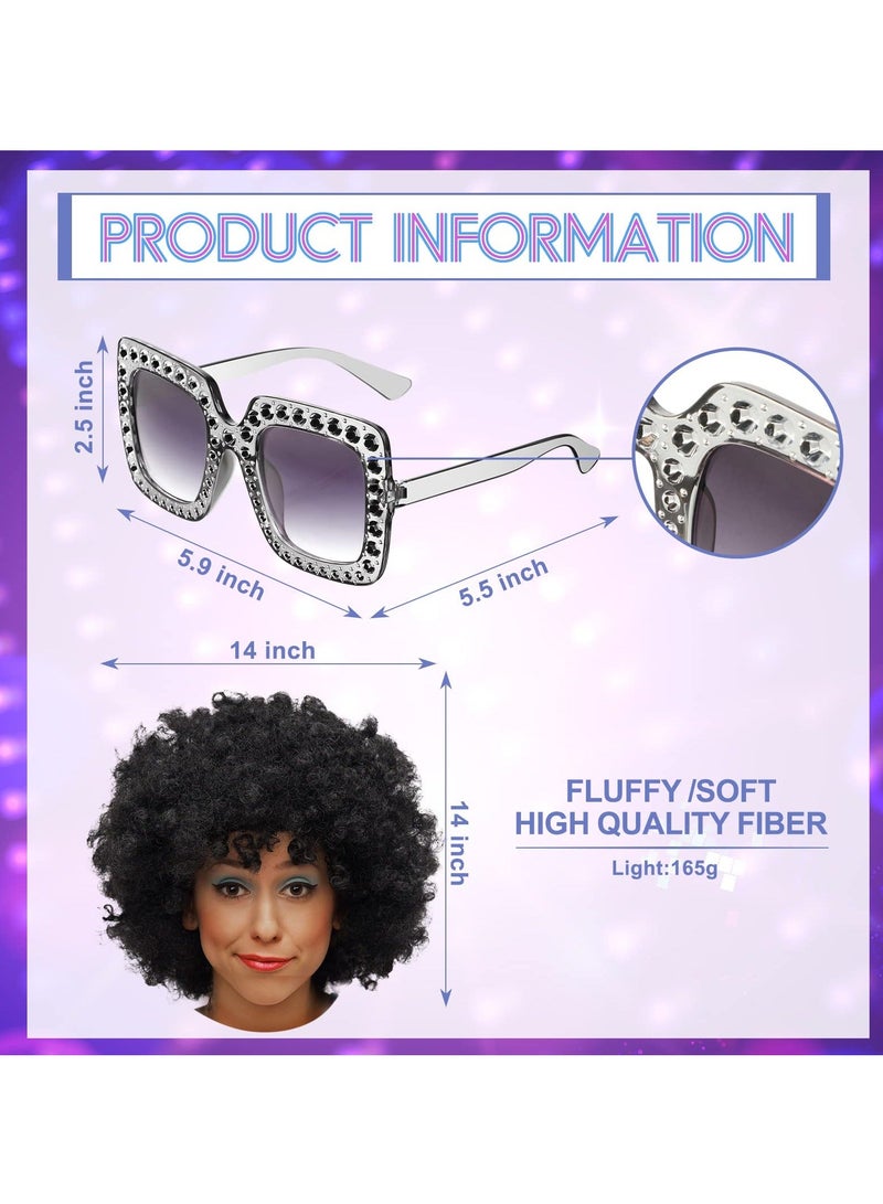 1970s Disco Accessories Disco Set, 5 Pcs Disco Costumes Set, Afro Wig Disco Ball Earrings Necklace Bracelet and Sunglasses for Women Daily (Black + Silver)  - Image 3