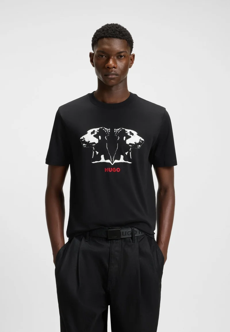 HUGO Cotton-jersey T-shirt with Dobermann print