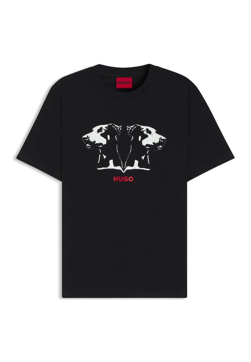 HUGO Black Cotton-jersey T-shirt with Dobermann print for Men | Best Price UAE