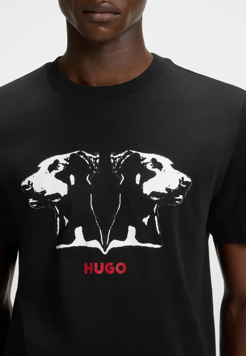 HUGO Black Cotton-jersey T-shirt with Dobermann print for Men | Best Price UAE