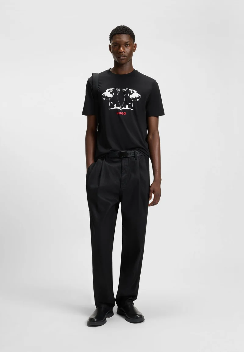 HUGO Black Cotton-jersey T-shirt with Dobermann print for Men | Best Price UAE