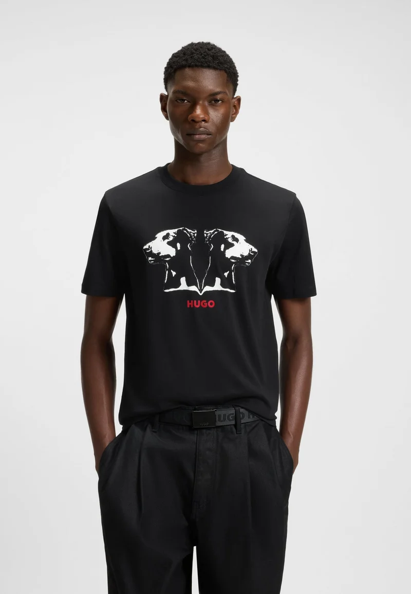 HUGO Cotton-jersey T-shirt with Dobermann print