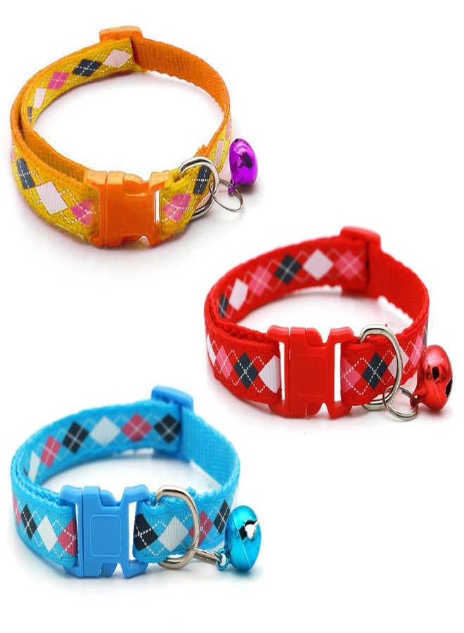 Litvibes Cat & Puppy Collar with Bell,Kitten & Small Dogs Soft Adjustable,Safe,Solid & Protective Breakaway for Cats & Puppies,Cute Kitty Neckband with Diamond Print-(Blue,Yellow,Red) - Image 1