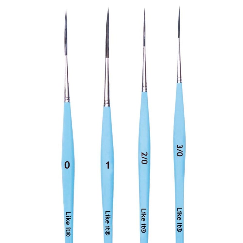 Like-It Like it Parrot Blue Long Liner Premium Series/Small Professional Miniature Paint Brushes Set of 4 Size 000#, 00#, 0# and 1# (Blue Long Liner) - Image 2