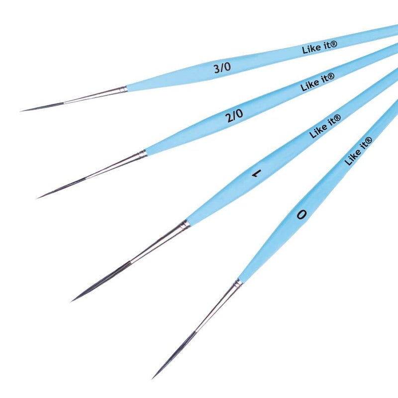 Like-It Like it Parrot Blue Long Liner Premium Series/Small Professional Miniature Paint Brushes Set of 4 Size 000#, 00#, 0# and 1# (Blue Long Liner) - Image 4
