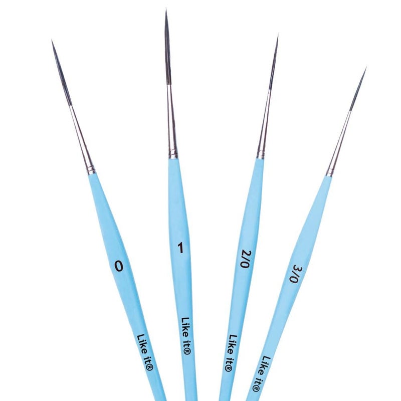 Like-It Like it Parrot Blue Long Liner Premium Series/Small Professional Miniature Paint Brushes Set of 4 Size 000#, 00#, 0# and 1# (Blue Long Liner) - Image 3