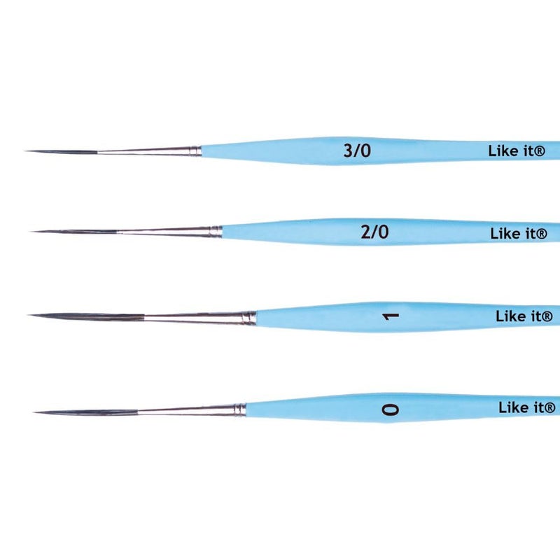 Like-It Like it Parrot Blue Long Liner Premium Series/Small Professional Miniature Paint Brushes Set of 4 Size 000#, 00#, 0# and 1# (Blue Long Liner) - Image 1