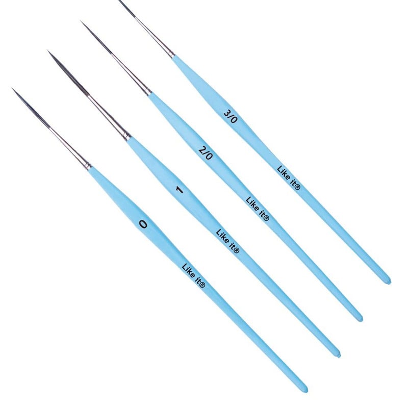 Like-It Like it Parrot Blue Long Liner Premium Series/Small Professional Miniature Paint Brushes Set of 4 Size 000#, 00#, 0# and 1# (Blue Long Liner) - Image 5