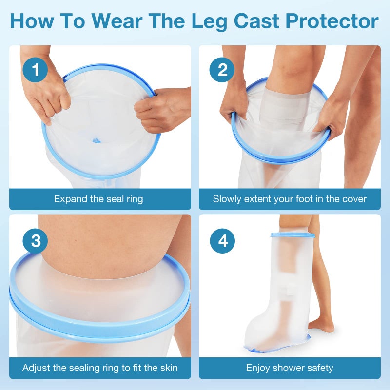 Qinaoco Waterproof Extra Wide Leg Cast Cover for Shower Adults, Extra Large Half Leg Shower Cover with Non-Slip Bottom, Watertight Foot Protector for Plus Size Adults Surgery Shower Boot - Image 4