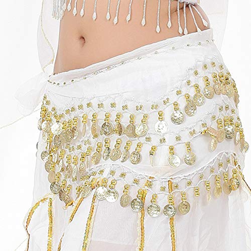 Lauthen.S 128 Coins Belly Dance Hip Scarf Tribal Belt Halloween Genie Costume Accessory White - Image 3