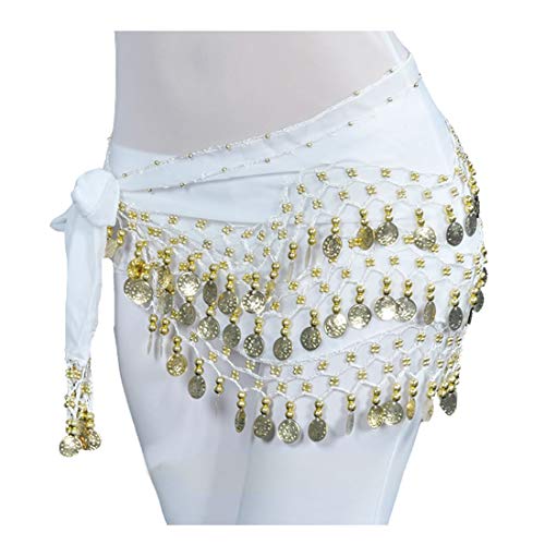 Lauthen.S 128 Coins Belly Dance Hip Scarf Tribal Belt Halloween Genie Costume Accessory White - Image 2