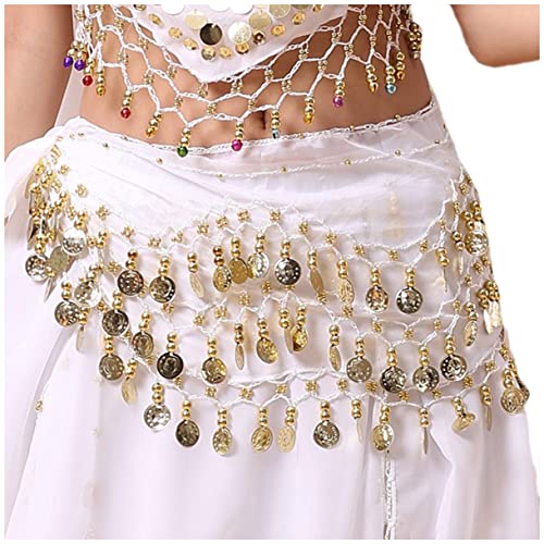 Lauthen.S 128 Coins Belly Dance Hip Scarf Tribal Belt Halloween Genie Costume Accessory White - Image 1