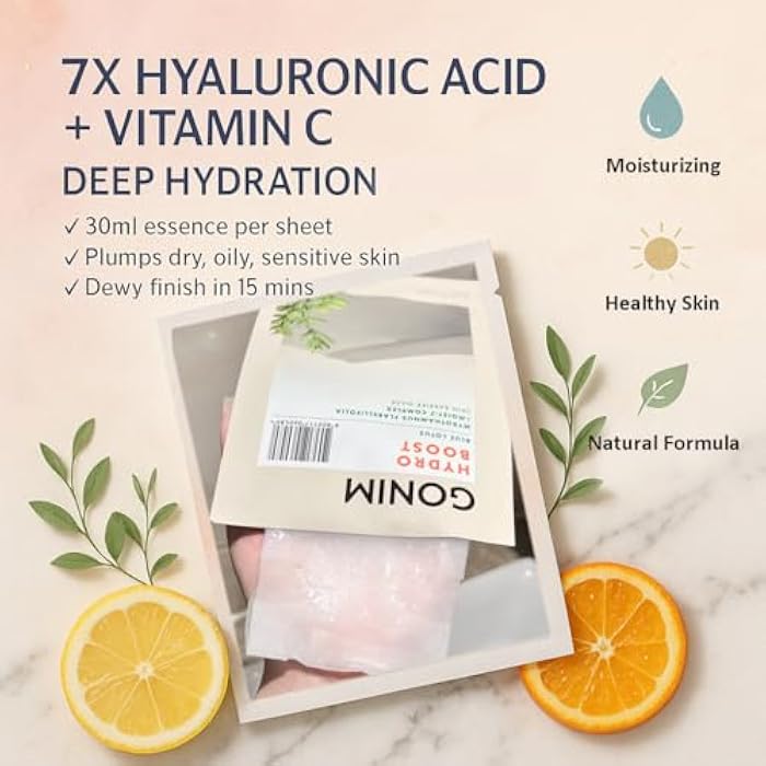 GONIM Face Mask Korean Skin Care with Hyaluronic Acid Serum, Vitamin C, Collagen Activation-Hydrating Face Masks Skincare, Anti Aging & Moisturizing Sheet Mask for All Skin Korean Face Mask 30mlx15pcs - Image 3
