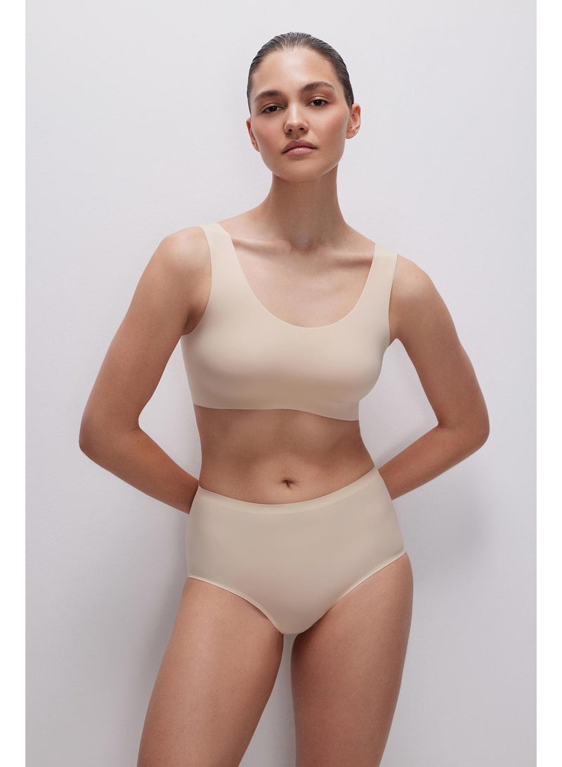 belle you Invisible Laser-Cut Bustier Top with Cups Nude– Seamless Wide Strap Bra Top for Women, Adjustable Hook Band, Wireless Support, Yoga & Everyday Wear - Image 1
