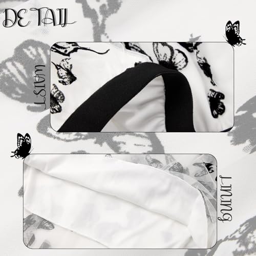 Reaowazo Skirts for Women Midi Long Length Dressy Casual Trendy Summer Tulle A-Line Floral High Waist Skirt White XS - Image 5