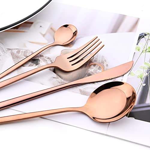 Snplowum 24-Piece Mirror Copper Polished Flatware, 18/0 Stainless Steel Dinnerware Set Include Knife Fork Spoon Teaspoon Cutlery Set For Home Restaurant and Party Service For 6, Dishwasher Safe - Image 3