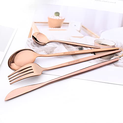 Snplowum 24-Piece Mirror Copper Polished Flatware, 18/0 Stainless Steel Dinnerware Set Include Knife Fork Spoon Teaspoon Cutlery Set For Home Restaurant and Party Service For 6, Dishwasher Safe - Image 4