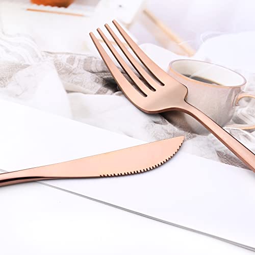 Snplowum 24-Piece Mirror Copper Polished Flatware, 18/0 Stainless Steel Dinnerware Set Include Knife Fork Spoon Teaspoon Cutlery Set For Home Restaurant and Party Service For 6, Dishwasher Safe - Image 5