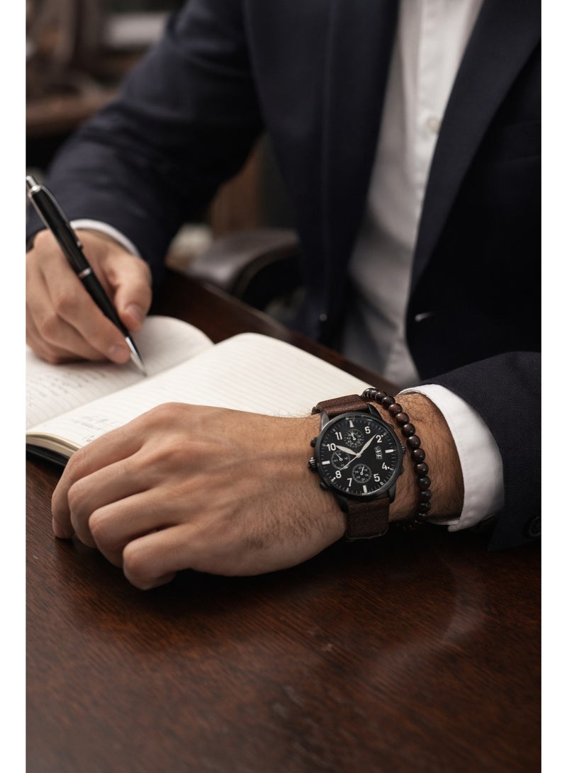 أولودينيز  طقم هدايا رجالي فاخر للأعمال – ساعة كرونوغراف كلاسيكية مع أساور جلدية أصلية (مجموعة من 4 قطع) - Image 5