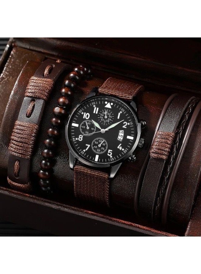 أولودينيز  طقم هدايا رجالي فاخر للأعمال – ساعة كرونوغراف كلاسيكية مع أساور جلدية أصلية (مجموعة من 4 قطع) - Image 2