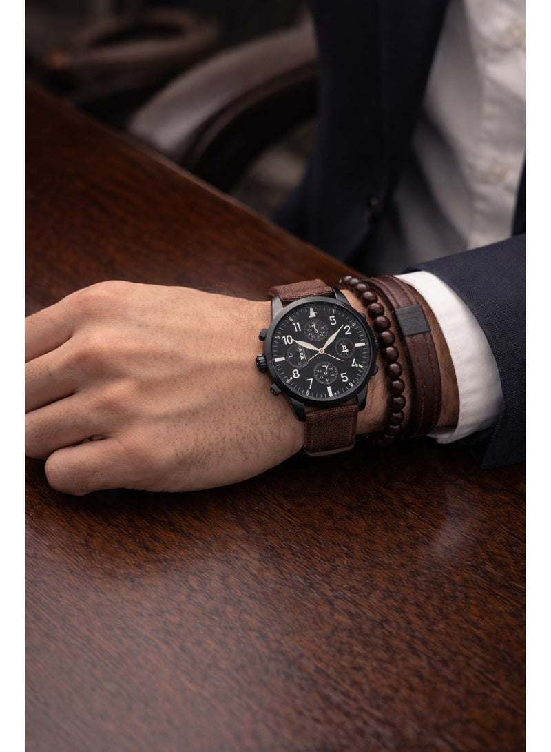 أولودينيز  طقم هدايا رجالي فاخر للأعمال – ساعة كرونوغراف كلاسيكية مع أساور جلدية أصلية (مجموعة من 4 قطع) - Image 3