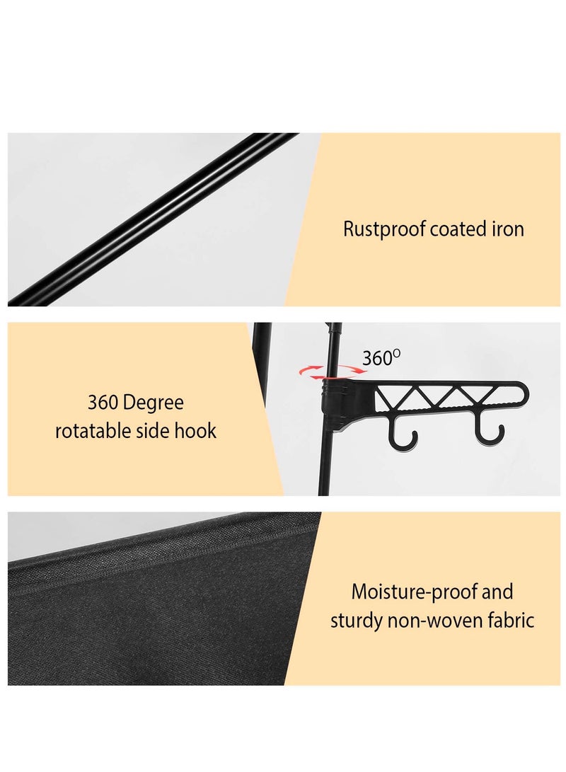 XiuWoo 3-in-1 Garment Rack for Hanging Clothes, Black Metal Double Row Clothes Rack with Hooks, Multi-Functional Floor Standing Storage Organizer for Bedroom, Hallway, Entryway - Image 4