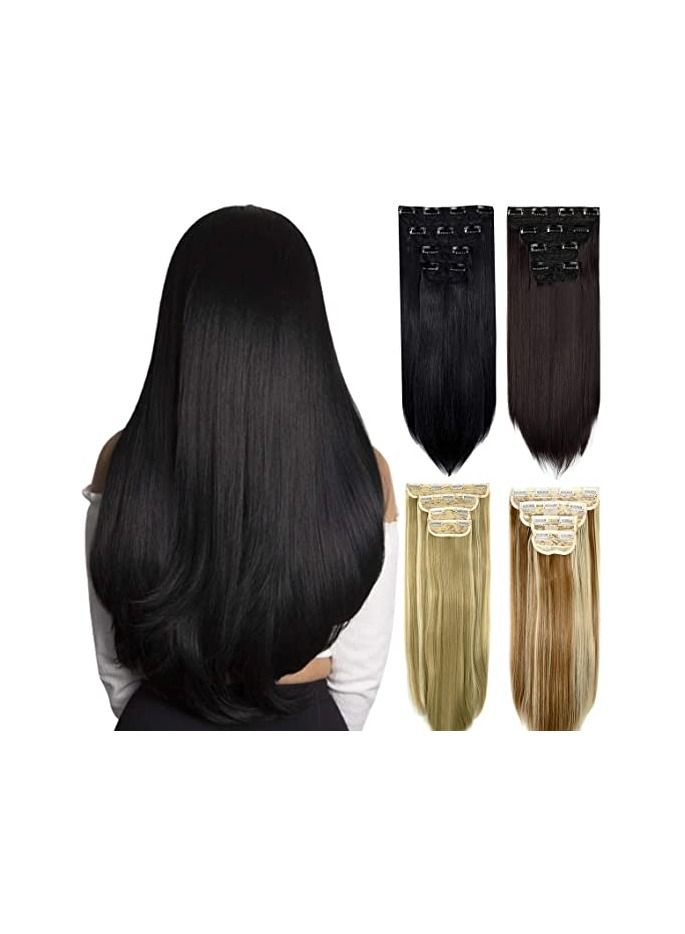 إستيل وصلات شعر من 4 قطع 11 مشابك شعر مستقيمة سميكة كاملة الرأس مزدوجة اللحمة على وصلات إطالة الشعر الاصطناعية للنساء بني داكن مستقيم - Image 3