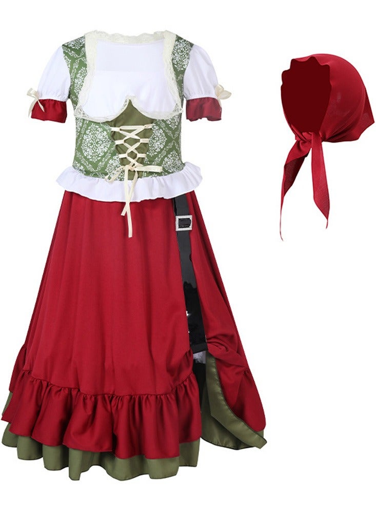 chuyaqisi Farm Girl Germany Festival Two-Piece Dress costume, Burgundy Dance Skirt Set - Image 5
