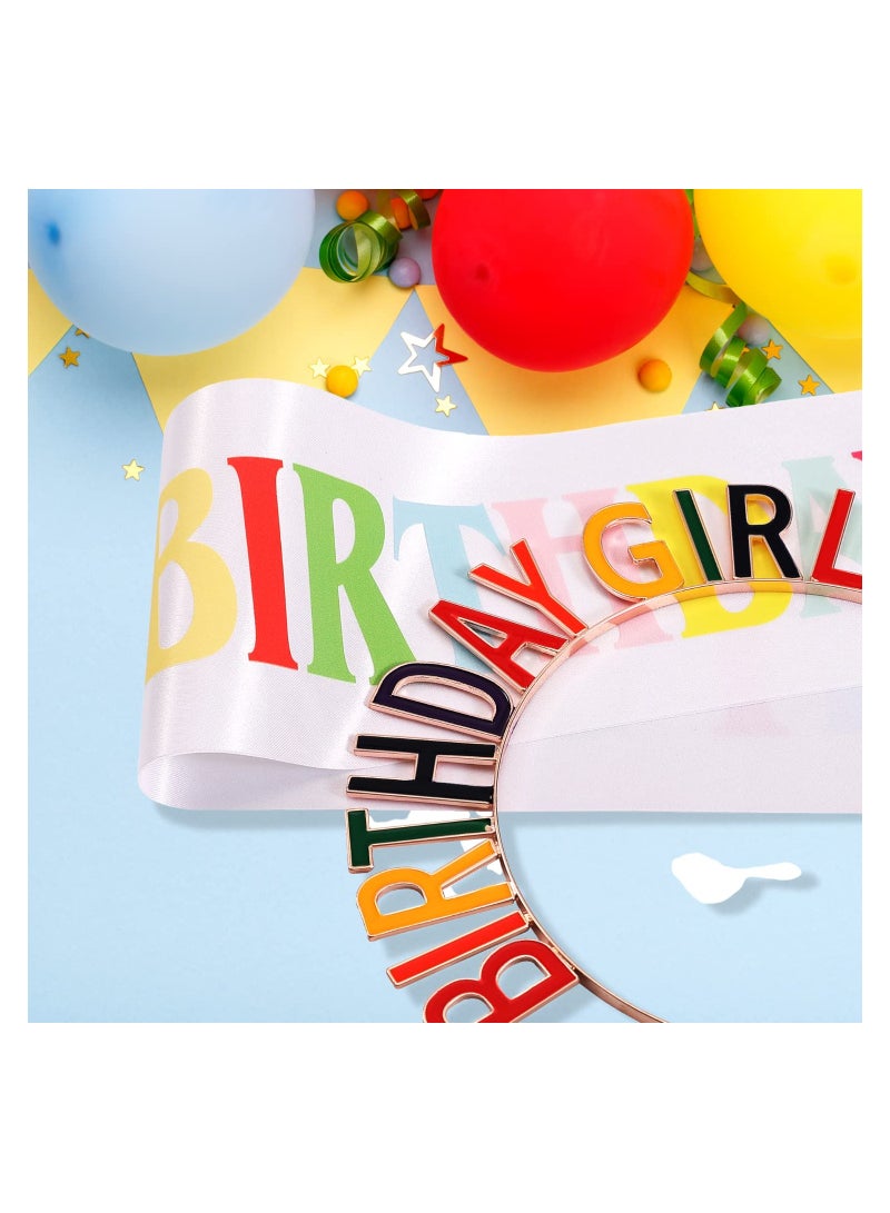 SOLARAE Birthday Decorations Set for Women Girls, Headband Sash and Banner, Crown Rainbow Birthday Ornament, Happy Birthday Girl Headband Hair Accessories, 3 Pcs - Image 5