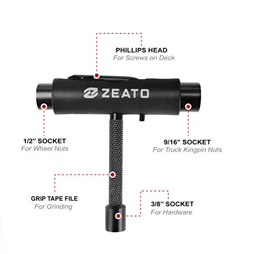 Zeato [Upgrade Version] All-In-One Skate Tools Multi-function Portable Skateboard T Tool Accessory with T-type Allen Key and L-type Phillips Head Wrench Screwdriver - Black - Image 2