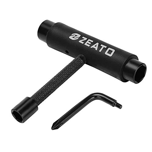 Zeato [Upgrade Version] All-In-One Skate Tools Multi-function Portable Skateboard T Tool Accessory with T-type Allen Key and L-type Phillips Head Wrench Screwdriver - Black - Image 1