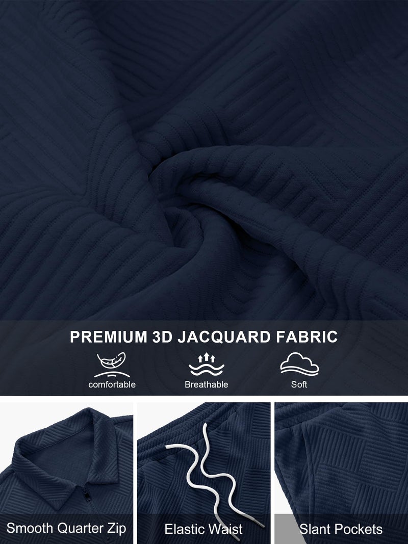 PLEPAN Men's Sets 2 Piece Summer Casual Outfits Polo Short Sleeve Shirts & Shorts Track Suit Jogging Loungewear Dark Blue M - Image 5