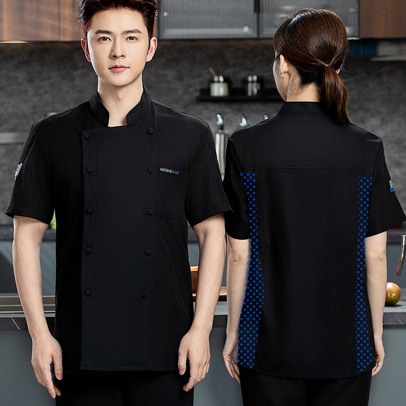Chef'S Work Clothes Short-Sleeved Elastic Chef'S Clothes Four Seasons El Kitchen Kitchen Cake Room Western Restaurant For Men And Women - Image 1