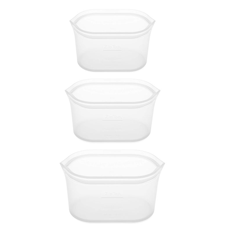 Zip Top Reusable Food Storage Bags | 3 Dish Set [Frost] | Silicone Meal Prep Container | Microwave, Dishwasher and Freezer Safe | Made in the USA - Image 2